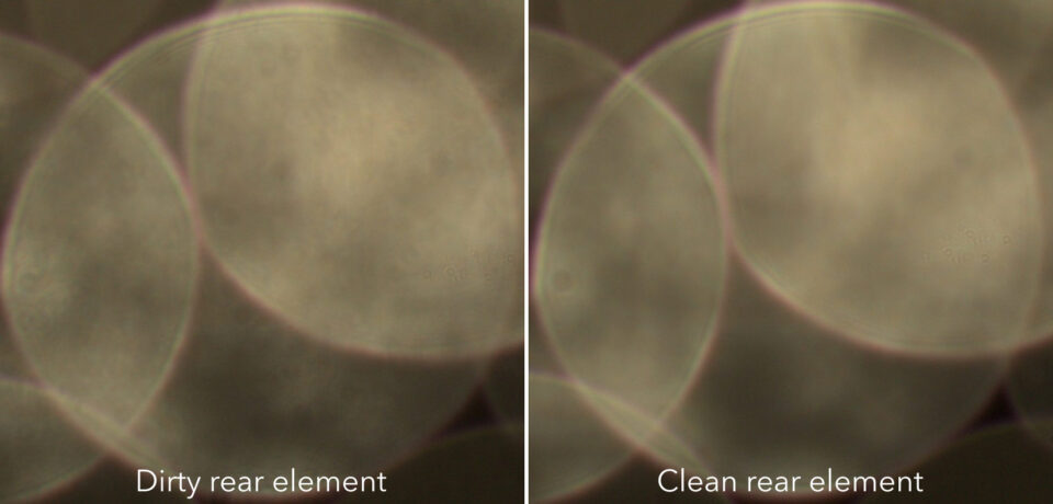 Trước và sau khi làm sạch phần bị bẩn phía sau của Lens